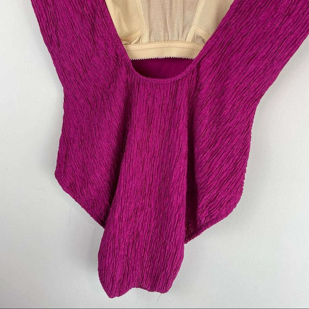Vintage Y2K Magenta Textured Stretch One Piece Swimsuit Sz Large